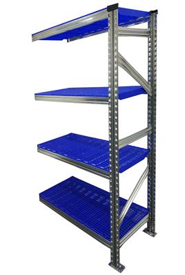 Rayonnage Elément Suivant PP Bleu 1.35 m - H: 1.84 m - 4 tablettes