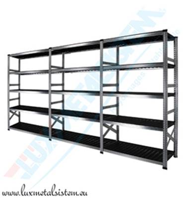 Rayonnage tab. PP Noir - 3 éléments 90 cm - H: 1.58 m - 4 tablettes