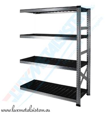 Rayonnage Elément Suivant PP Noir 1.35 m - H: 1.84 m - 4 tablettes