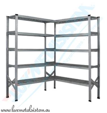 Rayonnage acier d'Angle tablettes Perforées - H: 1.97 m - 5 tablettes