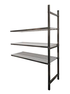 Rayonnage Inox - Elém. Suivant PP Blanc  - 3 Niveaux Tablettes