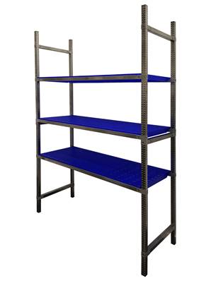 Rayonnage Inox - Elém. Départ PP Bleu  - 3 Niveaux Tablettes