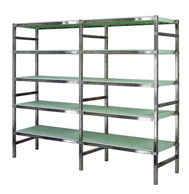 Rayonnage Inox -  2 Éléments PP Vert - 5 Niveaux Tablettes