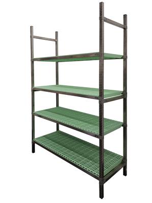 Rayonnage Inox - Elém. Départ PP Vert  - 4 Niveaux Tablettes