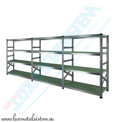 Rayonnage tab. PP Vert - 3 éléments 90 cm - H: 1.58 m - 4 tablettes