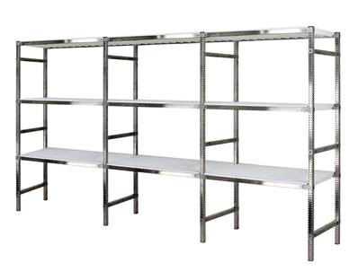 Rayonnage Inox -  3 Éléments PP Blanc  - 3 Niveaux Tablettes