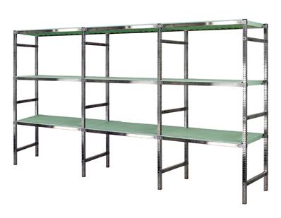 Rayonnage Inox -  3 Éléments PP Vert  - 3 Niveaux Tablettes