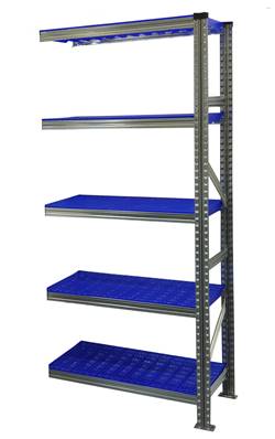 Rayonnage Elément Suivant PP Bleu 90 cm - H: 1.97 m - 5 tablettes