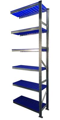 Rayonnage Elément Suivant PP Bleu1.35 m - H: 2.50 m - 6 tablettes