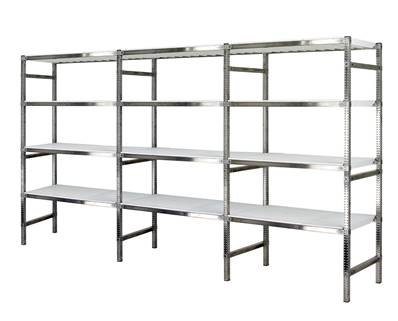 Rayonnage Inox -  3 Éléments PP Blanc  - 4 Niveaux Tablettes