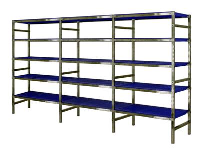 Rayonnage Inox -  3 Éléments PP Bleu  - 5 Niveaux Tablettes
