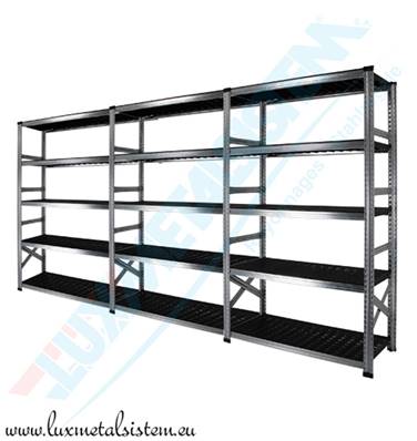 Rayonnage tab. PP Noir - 3 éléments 90 cm - H: 1.97 m - 5 tablettes