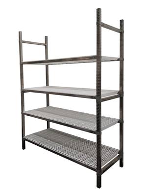Rayonnage Inox - Elém. Départ PP Blanc  - 4 Niveaux Tablettes