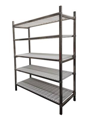 Rayonnage Inox - Elém. Départ PP Blanc  - 5 Niveaux Tablettes