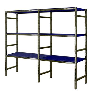Rayonnage Inox -  2 Éléments PP Bleu  - 3 Niveaux Tablettes