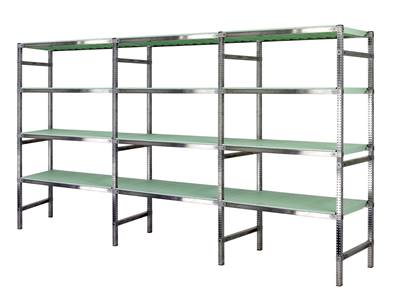Rayonnage Inox -  3 Éléments PP Vert - 4 Niveaux Tablettes