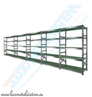 Rayonnage métallique tablettes Polyp. Vert  - 5 éléments 1.20 m