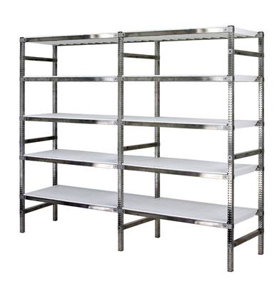 Rayonnage Inox -  2 Éléments PP Blanc  - 5 Niveaux Tablettes