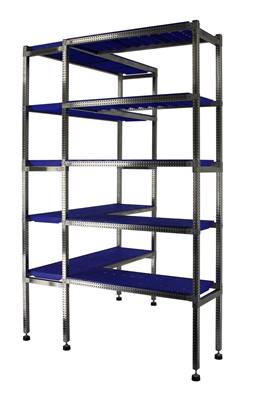 Rayonnage Inox -  d'Angle PP Bleu  - 5 Niveaux Tablettes