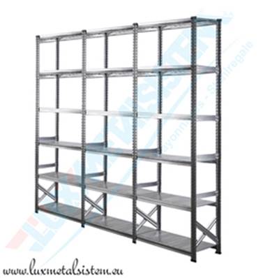 Rayonnage métallique - 3 éléments 1.05 m - H: 2.50 m - 6 tablettes