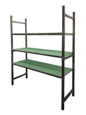 Rayonnage Inox - Elém. Départ PP Vert  - 3 Niveaux Tablettes