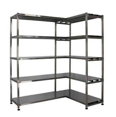 Rayonnage Inox d'Angle - 5 Niveaux Tablettes INOX