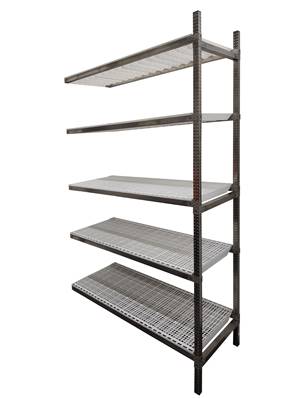 Rayonnage Inox - Elém. Suivant PP Blanc  - 5 Niveaux Tablettes