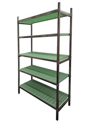 Rayonnage Inox - Elém. Départ PP Vert  - 5 Niveaux Tablettes
